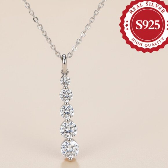 Sterling Silver Cubic Zirconia Pendant Necklace, French Minimalist Jewelry - Picture 1 of 8